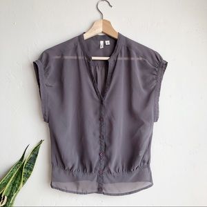 Frenchi Sheer Purple/Grey Short Button Down Top